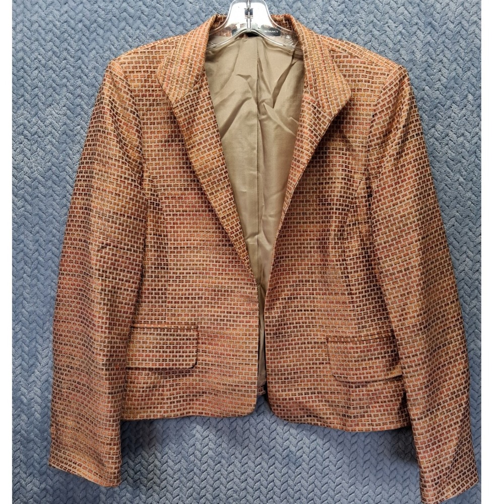 Linda Allard Ellen Tracy Copper Orange Textured Blazer Jacket Size 14 Notch